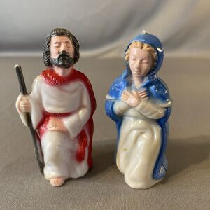Vintage Christmas Nativity Mary Joseph Hard Plastic 3" Tall Figures